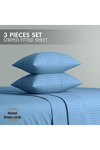 Hotel Linen Klub Double-Striped Fitted Sheet Set - Premium and Durable Quality, Deep Pocket for a Perfect Fit