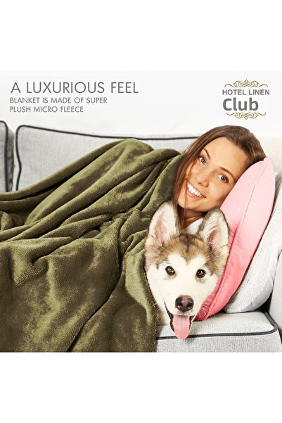 Hotel Linen Klub Single- Flannel Micro-Fleece Throw Blanket, 150 x 200cm, Olive