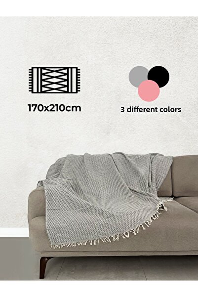 Tuable Lora Multi-Purpose Sofa Cover, Cotton Woven, Fringed Non-Slip Sofa Sofa Bed Shawl - Gray 170X210Cm