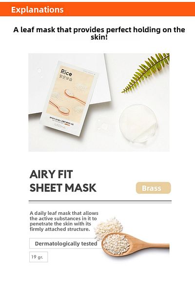 Missha مجموعة قناع الأوراق المميزة بخلاصة الأرز - تفتيح وترطيب (5AD) قناع الأوراق Airy Fit