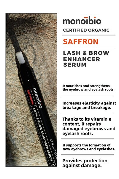 Monoibio Saffron Strengthening Organic Eyebrow and Eyelash Serum - Eyebrow Plumping Eyelash Lengthening Care Oil