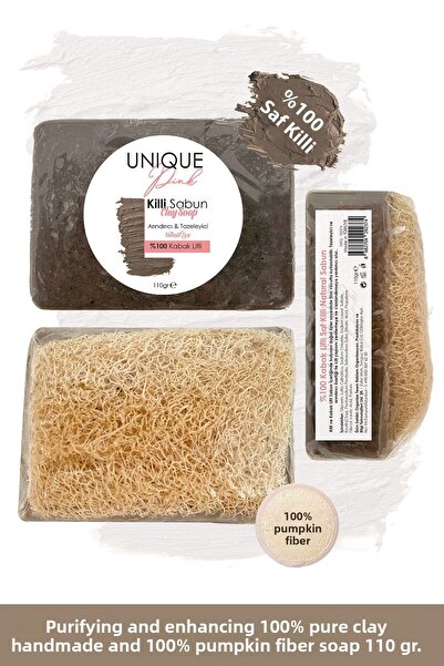 Unique Pink صابون مصنوع يدويًا 100% من الطين النقي و100% من ألياف اليقطين 110 جرام