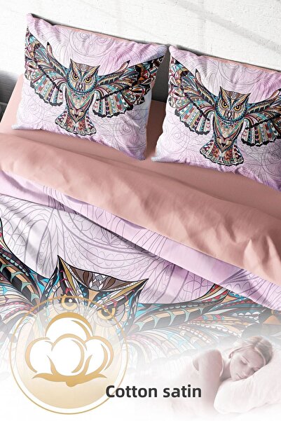 PerlaSera Mr. Owl Natural 3D Special Design - Σετ Παπλωματοθήκη Διπλό, Πυκνό Βαμβακερό Σατέν