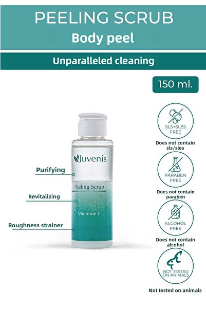 Juvenis مقشر منعش ومنقي للجسم بفيتامين E لجميع أنواع البشرة 150 مل