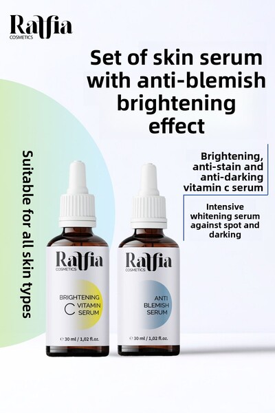 Raffia Cosmetics مجموعة العناية المضادة للعيوب مع سيروم فيتامين سي - 30 مل سي...