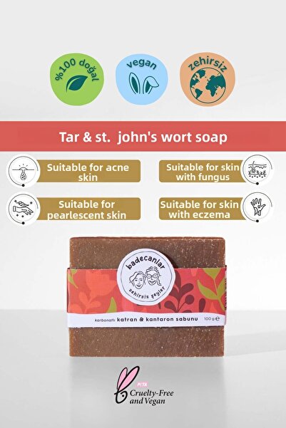 Badecanlar Şefkatli Kozmetik صابون طبيعي مصنوع يدويًا مع قطران ونبتة سانت جون...