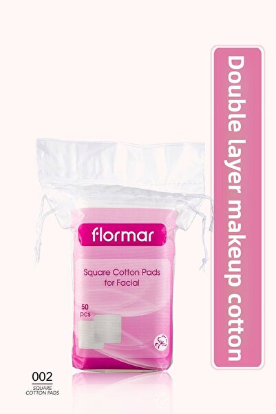 Flormar 50 قطعة من القطن الأبيض للوجه مربعة الشكل