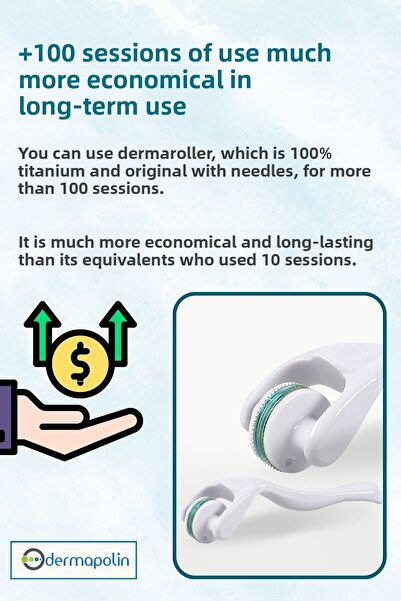 Dermapolin Original 100% Titanium 0.50 mm 180 Needles 100 Use Anti Allergic Eyebrow & Eye Contour Dermaroller