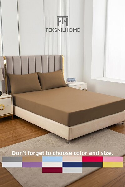 TeksNil Home Ranforce - ملاءة سرير مطاطية بنية مفردة/مزدوجة من القطن، 14 لونًا مناسبًا