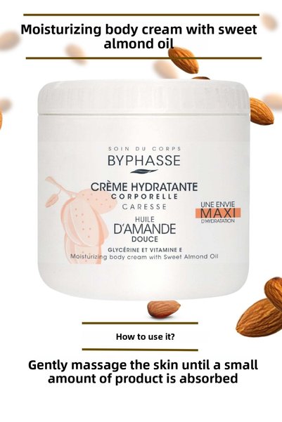 BYPHASSE 500ml Moisturizing Body Cream - Sweet Almond Oil