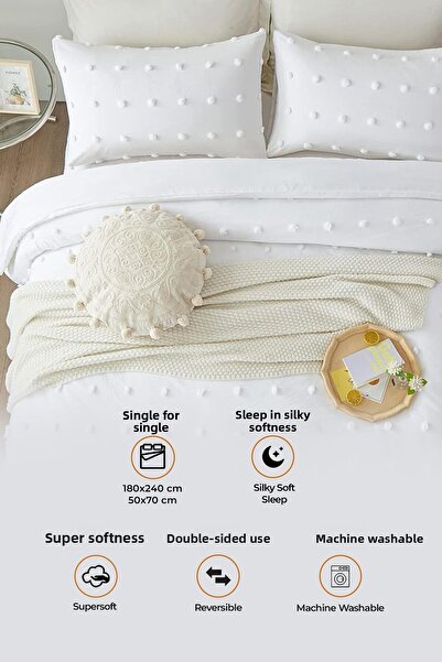 Evlen Home Collection Emmy Cotton Bedspread Set - Single, Boho Double-Sided, 2-Piece Padded Tufting