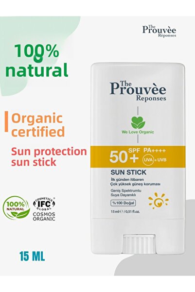 The Prouvee Reponses 15 مل عصا شمسية عضوية طبيعية 100% - 50+SPF