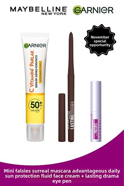 Garnier فيتامين C Bright Face Sunscreen ملمس غير مرئي + محدد عيون بني درامي ي...