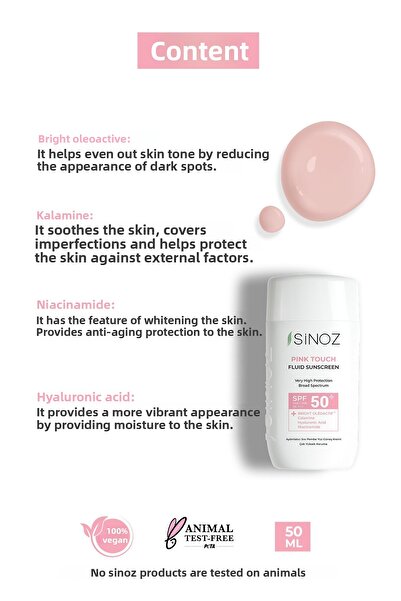 SİNOZ SPF50 Pink Touch – opalovací krém na obličej, rozjasňující kapalina, sluneční filtry nové generace, hybridní složení 50 ml