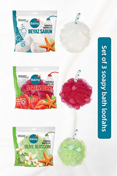 Balmy مجموعة صابون مكونة من 3 قطع (صابون أبيض زيتي وفراولة)