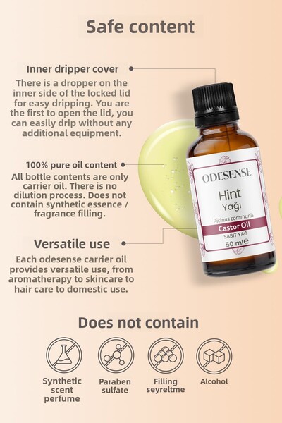 ODESENSE Castor Oil 50 ml Cold Pressed 100% Natural and Pure Castor Oil Facial Eyebrow Eyelash Care Oil