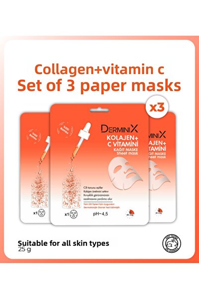 Derminix قناع ورقي للوجه مضاد للعيوب بفيتامين C بالكولاجين، عبوة من 3 قطع