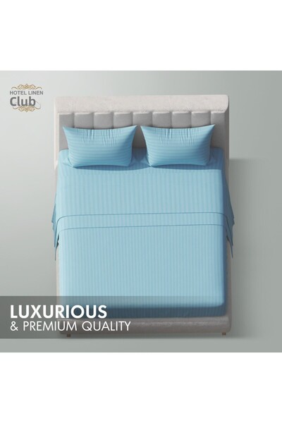 Hotel Linen Klub Double-Striped Fitted Sheet Set - Premium and Durable Quality, Deep Pocket for a Perfect Fit