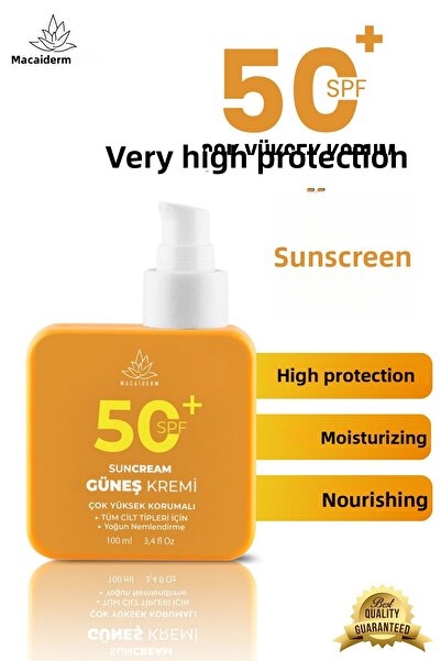 Macaiderm واقي شمسي مرطب عالي الحماية بعامل حماية من الشمس SPF 50، 100 مل