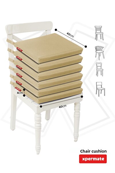 XPERMATE Zippered 6-Piece Chair Cushion Water Repellent Fabric 40X40 cm Sponge Chair Cushion Laced Beige