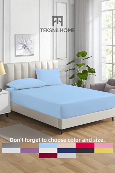 TeksNil Home RanForce - Blue Cotton Single/double Elastic Sheet, 14 Colors, Fitted
