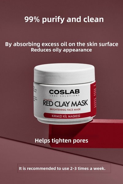 COSLAB Amazon Red Clay Mask – Natural Facial Mask That Purifies Pores, Moisturizes, and Balances Sebum
