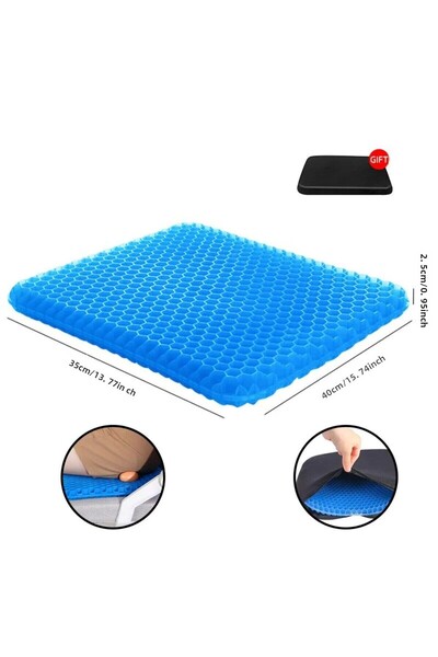 Choice وسادة مقعد جل زرقاء 40 × 35 سم بتصميم قرص العسل الصيفي القابل للتنفس لتخفيف الضغط على عظم الذنب الخلفي