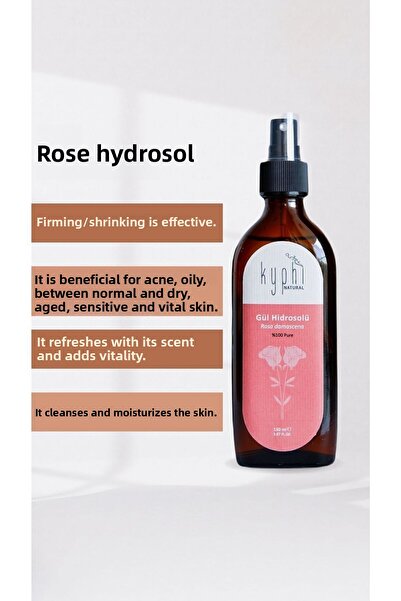 Kyphi Natural Rose Hydrosol (Rosa Damascena) 100% Pure Rose Water