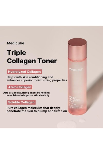 Medicube Triple Collagen Toner:Hydrolyzed, Atelo & Soluble Collagen for Hydrated, Plump Skin,Korean Skincare