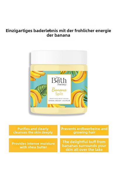 THE BATH FACTORY Scrub de corp hidratant și de curățare de shea - cu aromă de banane 300 gr