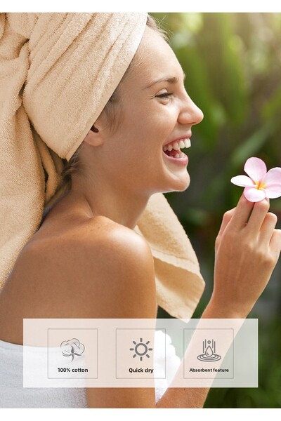 Evlen Home Collection 100% Cotton 4-Piece Bath Towel Set 70x140cm + 50x90cm Hotel Towel White/Cappuccino Beach Towel