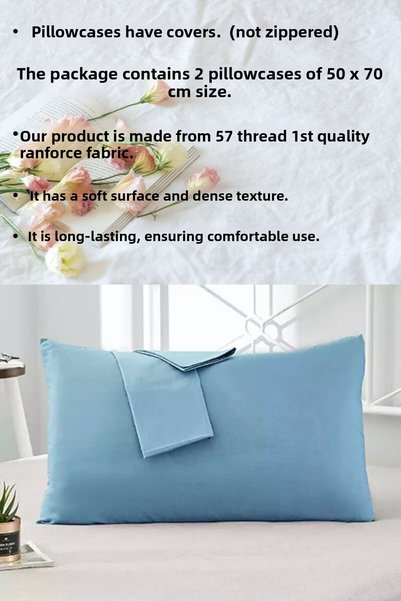 LilaMOON Blue Colored Cotton Ranforce Fabric Pillowcase (2 Pcs)