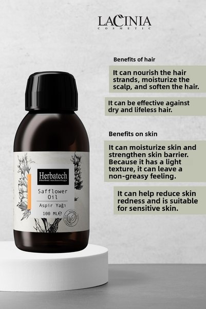 Herbatech Safflower Oil - Moisturizing Skin, Hair and Firming Massage Oil 100 ml