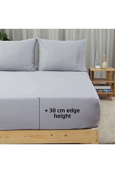 MELONIE Plain Cotton Satin Fitted Sheet Set (3 Different Sizes)