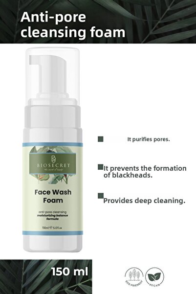Biosecret Bio64 - رغوة تنظيف الوجه، مضادة للمسام، منعشة ومنعشة