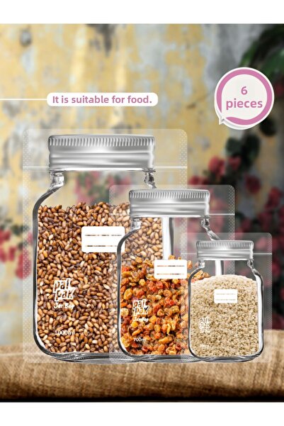 PALPAK مظهر جرة معدنية فضية مع غطاء، قفل، أكياس تخزين الطعام 9 قطع (3 كبيرة، 3 متوسطة، 3 صغيرة)