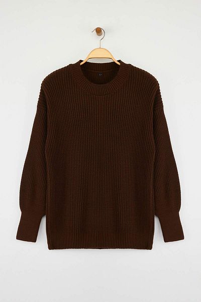 Trendyol Collection Кафяв широк плетен пуловер TWOAW23KZ01448