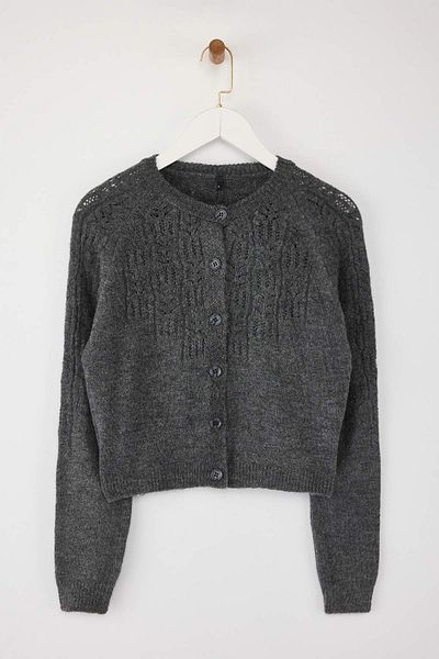 Trendyol Collection Anthracite Soft Textured Openwork / Perforated Sweater Cardigan TWOAW21HI0020