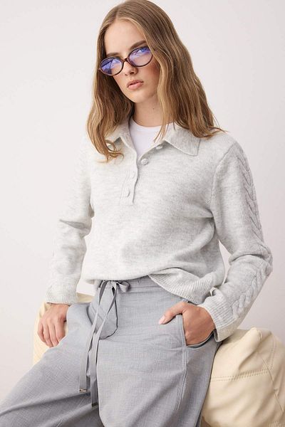 Trendyol Collection Gray Soft Textured Hair Braid Detailed Knitwear Sweater Twoaw26Kz00003