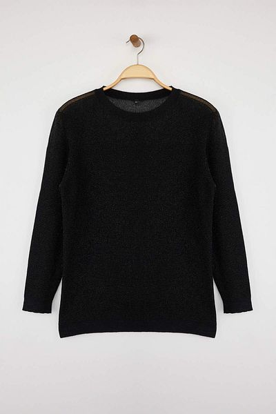 Trendyol Curve Black Corded Tulle Detailed Thin Knitwear Sweater Tbbaw26An00021