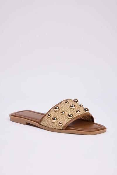 TRENDYOL SHOES Κομψές γυναικείες παντόφλες Camel Gold Trok Stone TAKSS25TE00013