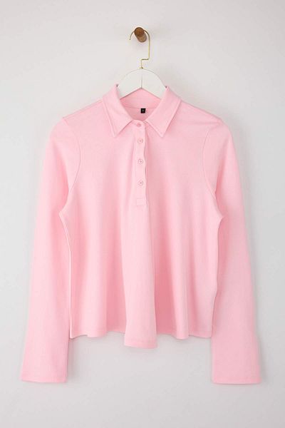 Trendyol Collection Pink Tok Fabric Polo Collar Buttoned Relaxed/Comfortable Fit Knitted Blouse Twoaw26Bz00074