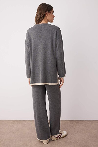 Trendyol Collection Anthracite Wide Fit Contrast Color Knitwear Bottom-Top Set Twoaw24Au00062