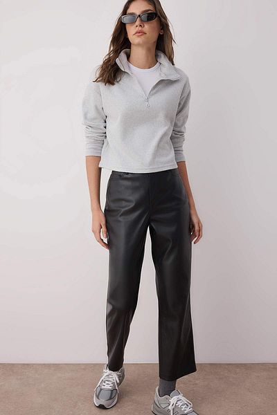 Trendyol Collection Šedá Thessaloniki/Knitwear Look Límec na zip Regular/Regular Fit Pletená mikina TWOAW22SW0732