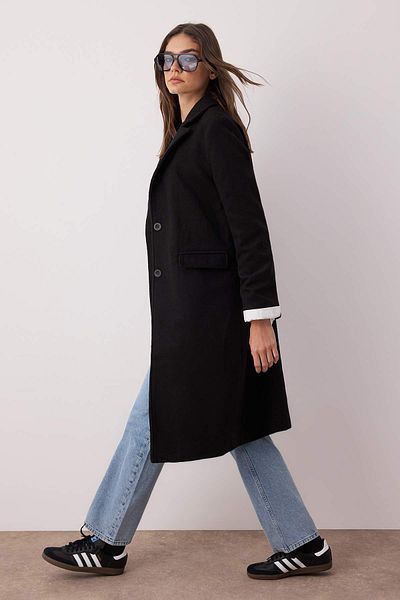Trendyol Collection Black Regular Cut Cotton Stamp Coat Twoaw25Kb00111