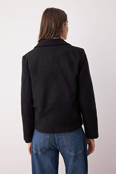 Trendyol Collection Black Wool Regular Double Breasted Closure Short Cashmere Coat Twoaw25Kb00110