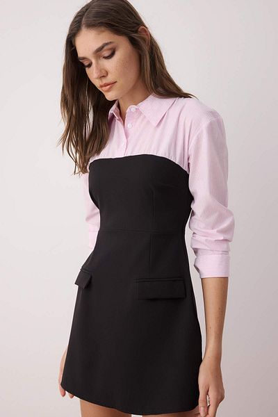 Trendyol Collection Ροζ απλό Bodycone Στράπλες Λεπτομερές Finike Μίνι υφασμένο πουκάμισο TWOSS24EL00751