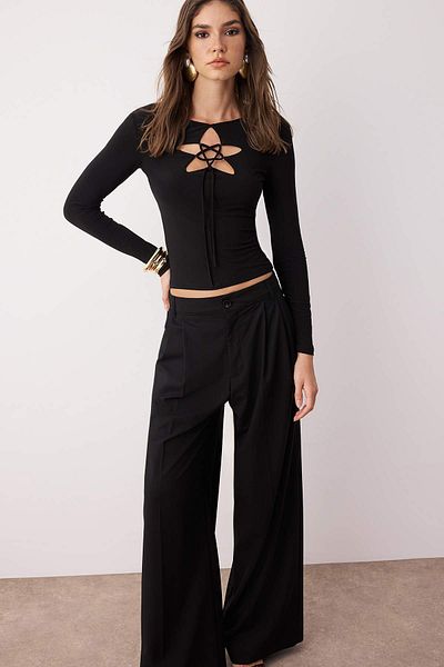 Trendyol Collection Black Crew Neck Low-Cut Detail Knitted Sandy Party Blouse Tpraw26Bz00012