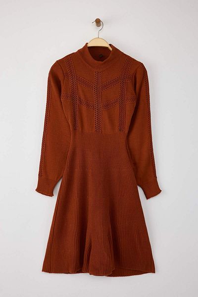 Trendyol Collection Tile Mini Knitwear Lace Dress Twoaw22El0011