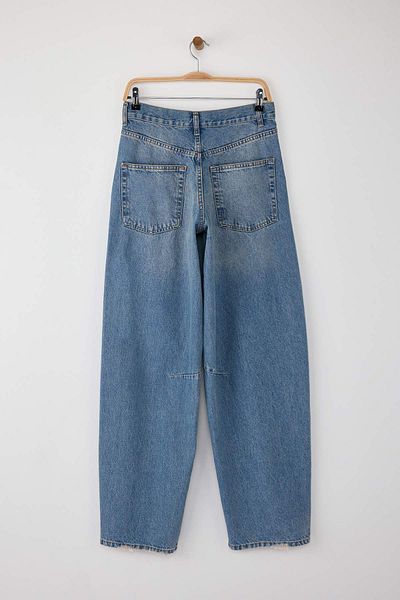 Trendyol Collection Blugi Blue Barrel cu talie înaltă cu cusături TWOAW26JE00027